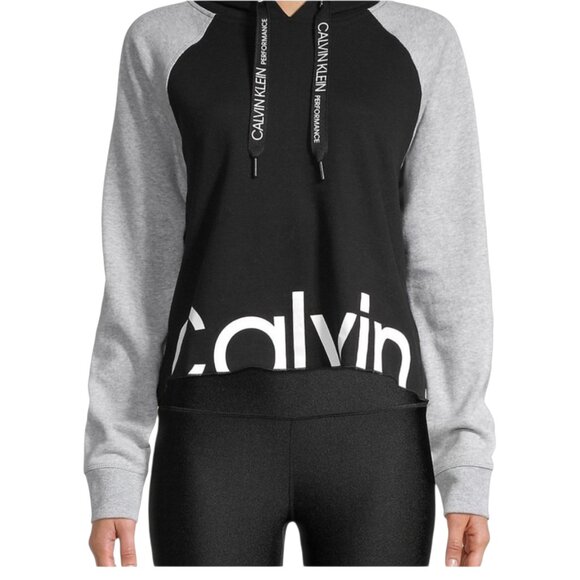 Calvin Klein Performance Black & Gray Colorblock Cropped Hoodie M - Picture 1 of 9